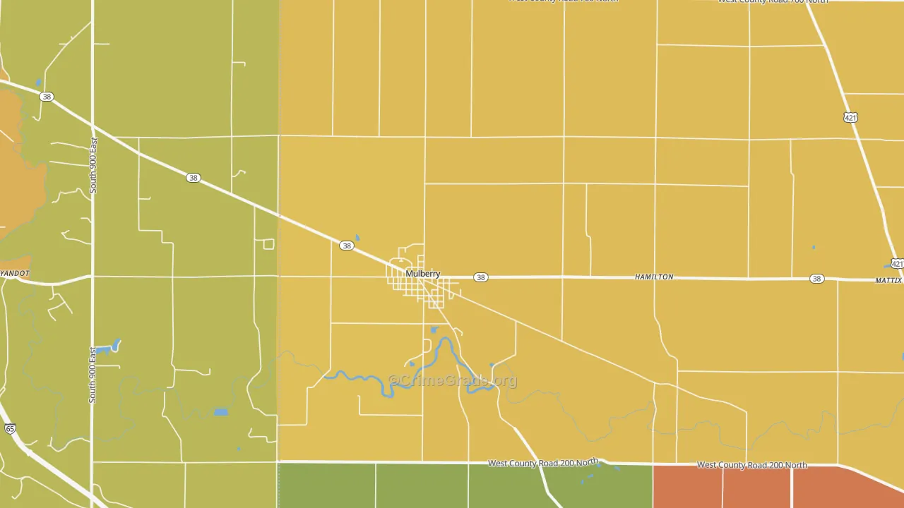 Mulberry, IN Map of Burglary Rates