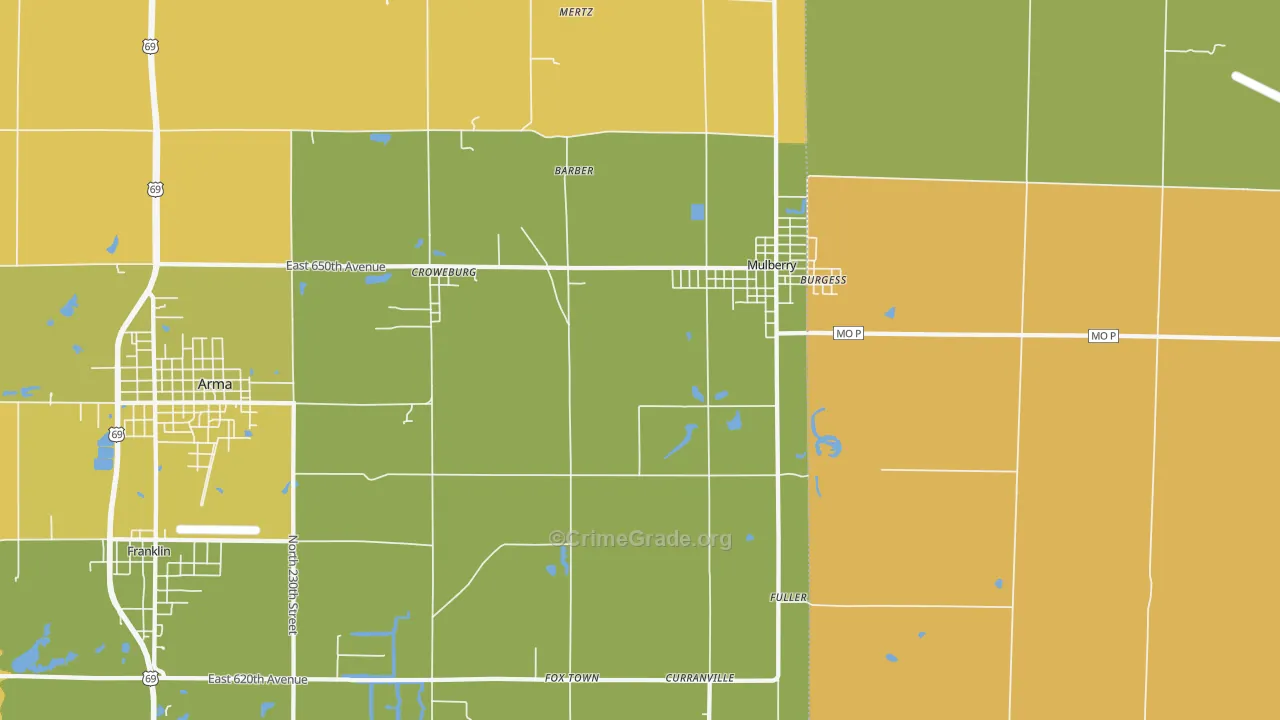 Mulberry, KS Map of Burglary Rates