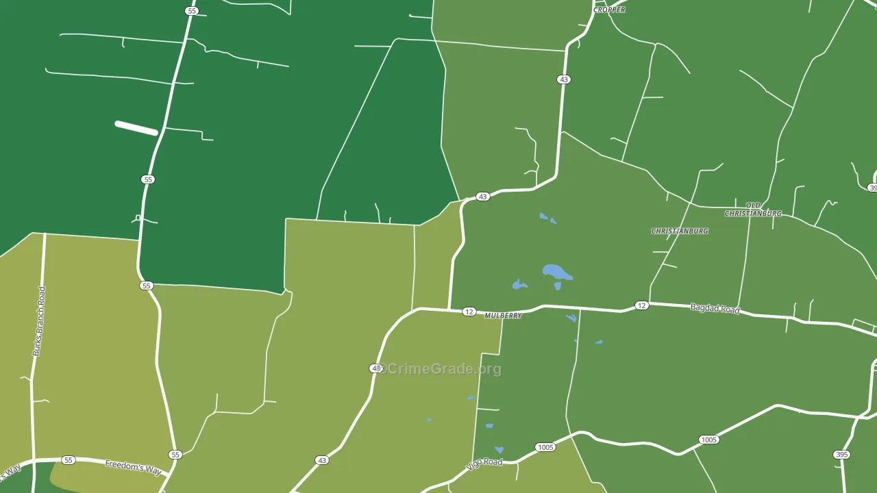 Mulberry, KY Map of Burglary Rates