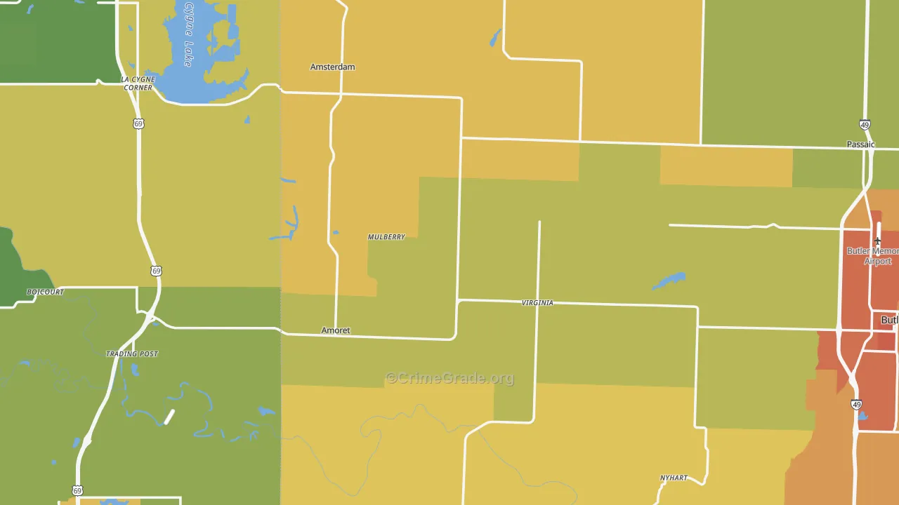 Mulberry, MO Map of Burglary Rates