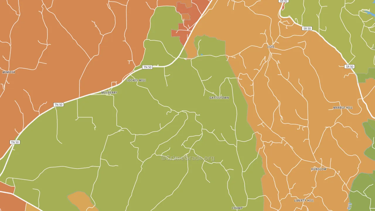 Mulberry, TN Map of Burglary Rates