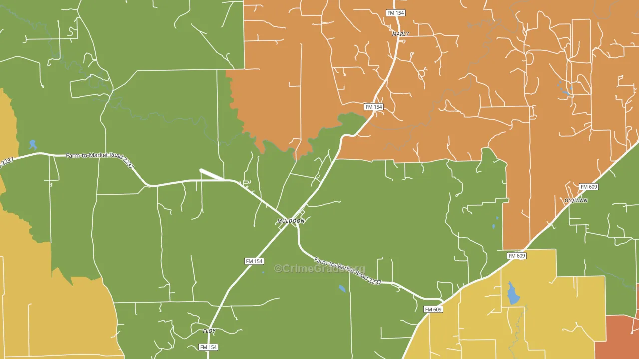 Muldoon, TX Map of Burglary Rates