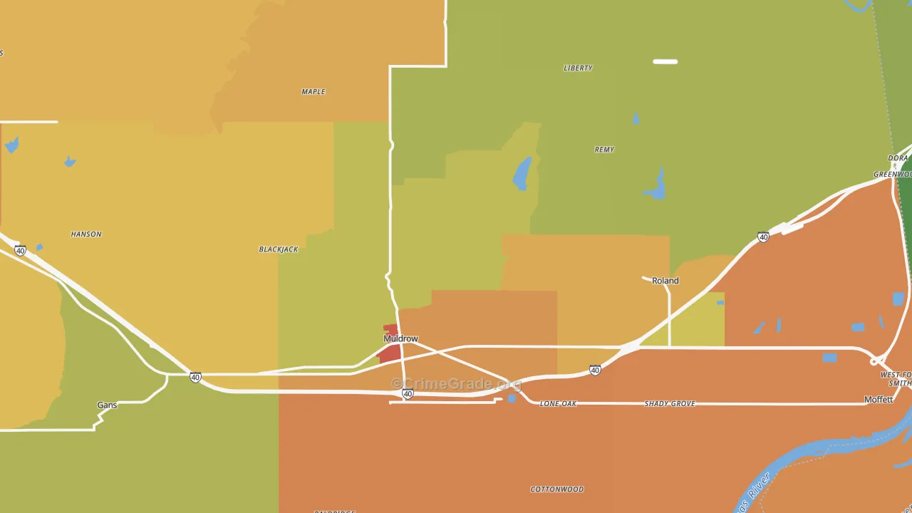 Muldrow, OK Map of Burglary Rates
