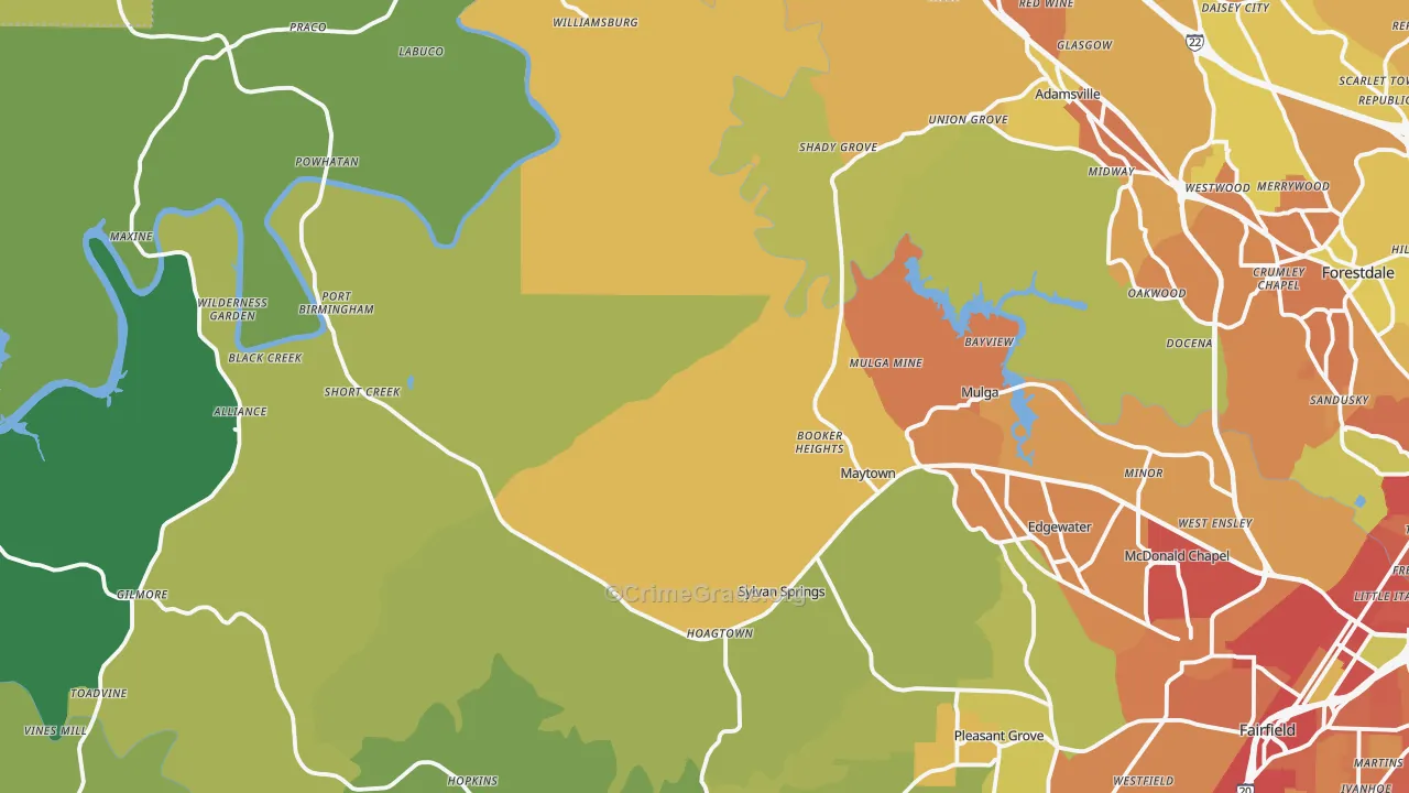 Mulga, AL Map of Burglary Rates