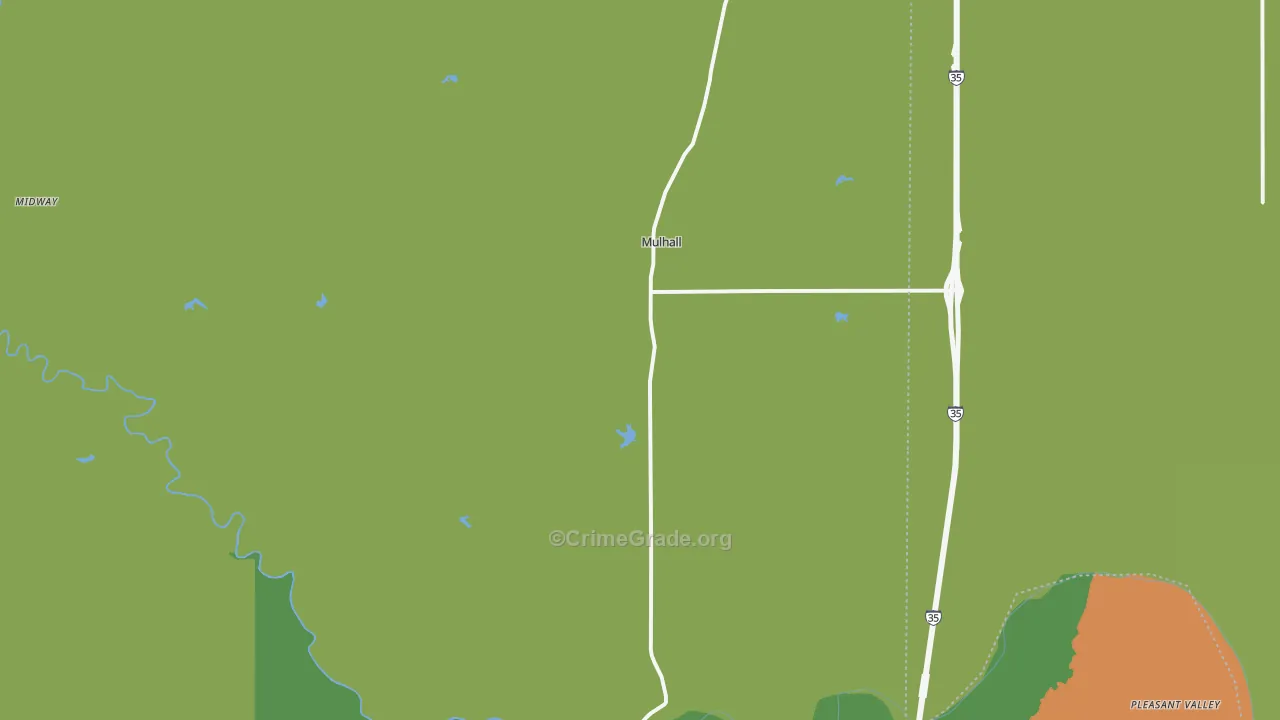 Mulhall, OK Map of Burglary Rates