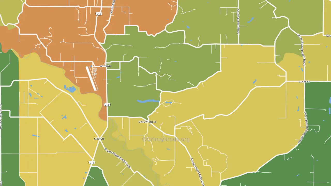 Mulino, OR Map of Burglary Rates