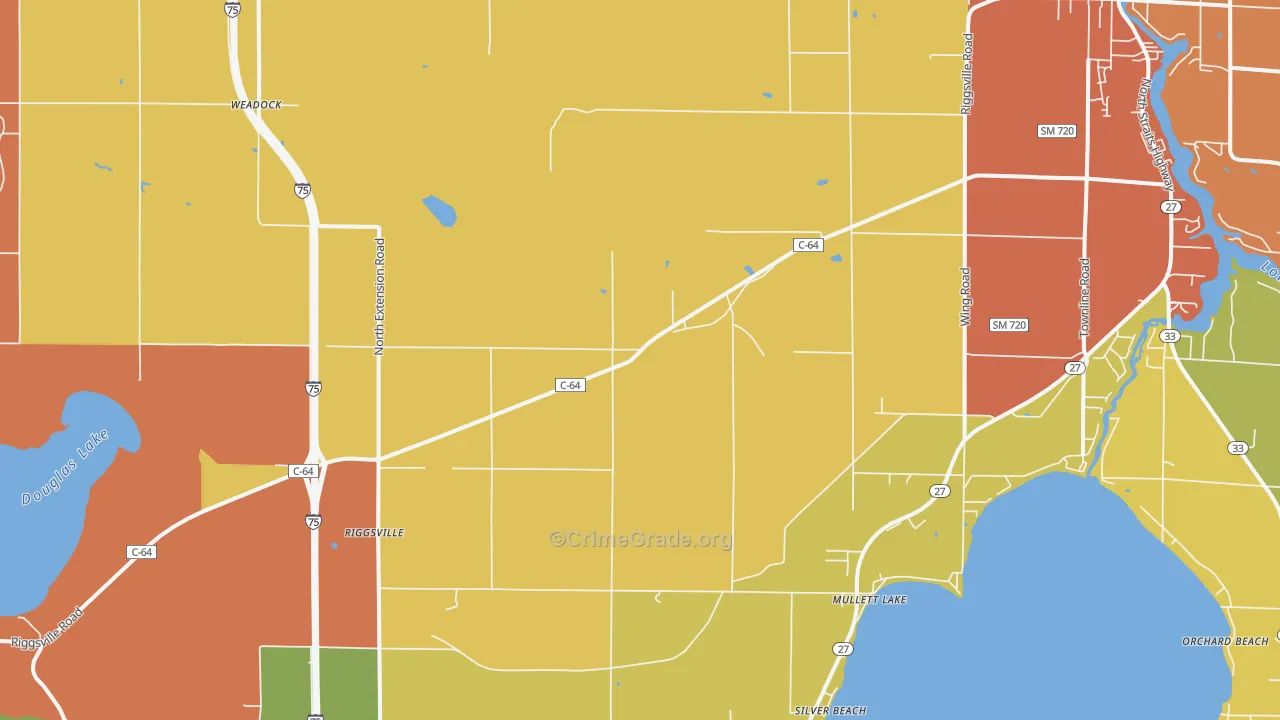 Mullett Lake, MI Map of Burglary Rates