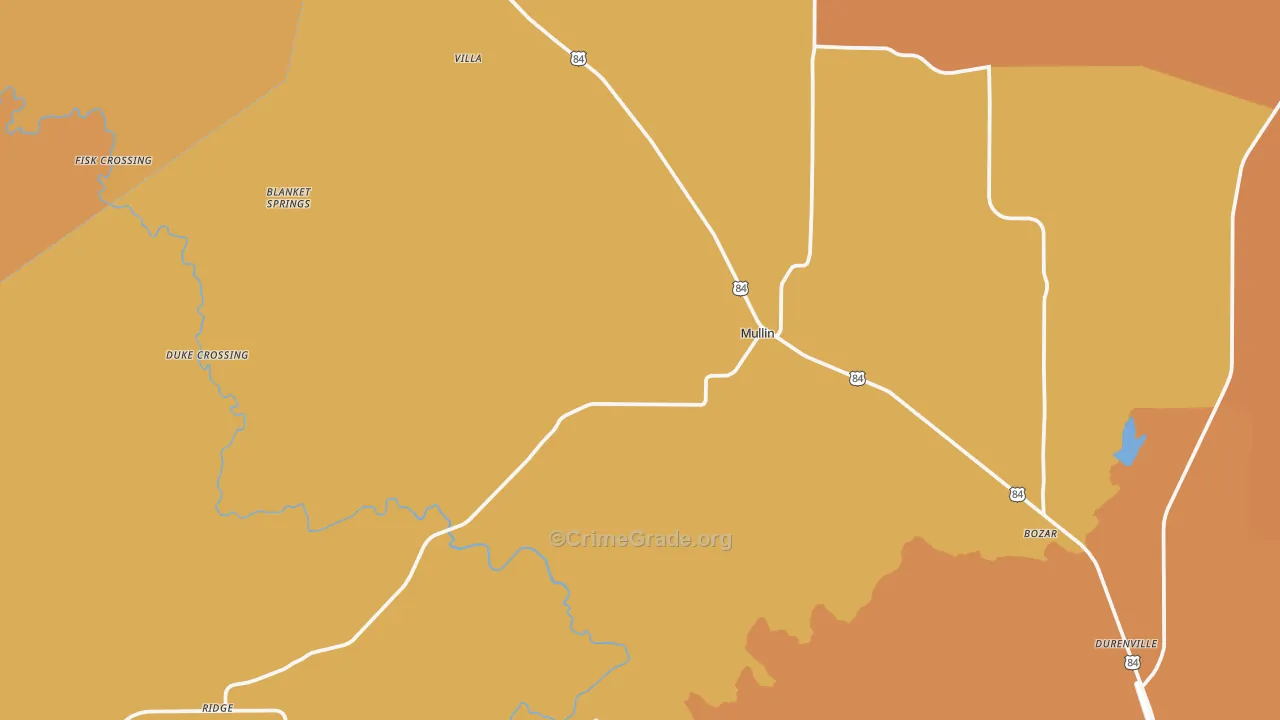 Mullin, TX Map of Burglary Rates
