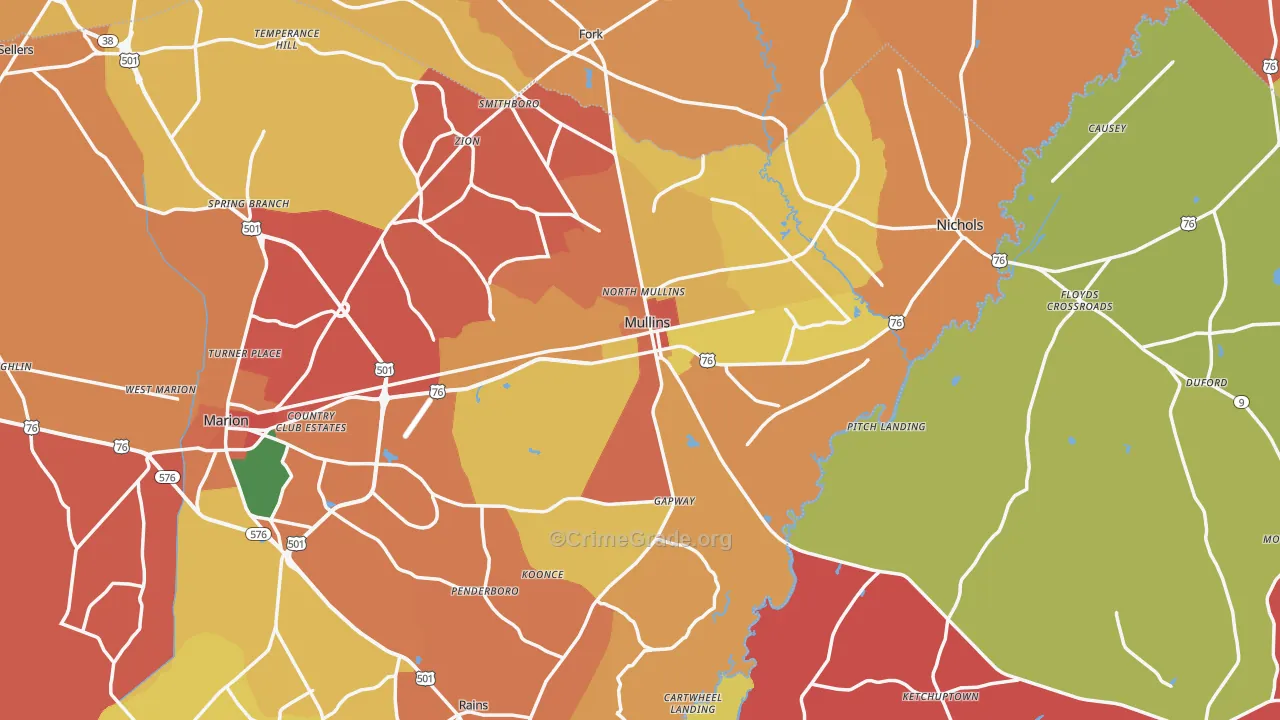 Mullins, SC Map of Burglary Rates