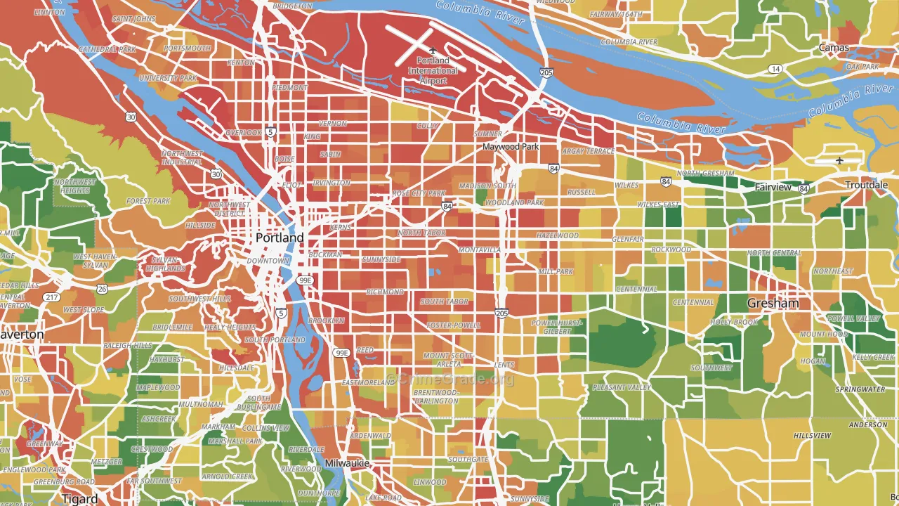 Multnomah County, OR Map of Burglary Rates
