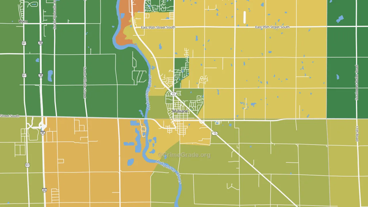 Mulvane, KS Map of Burglary Rates