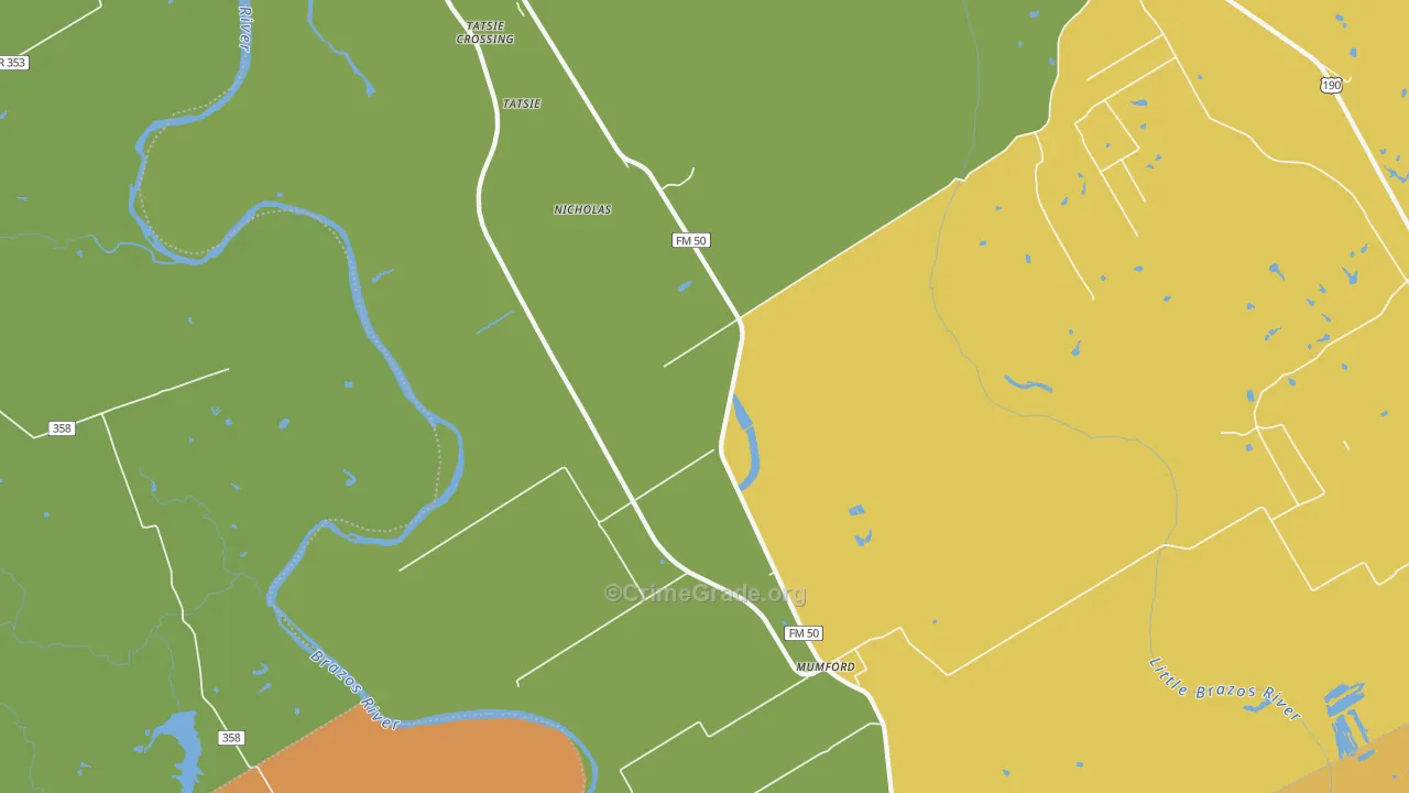 Mumford, TX Map of Burglary Rates