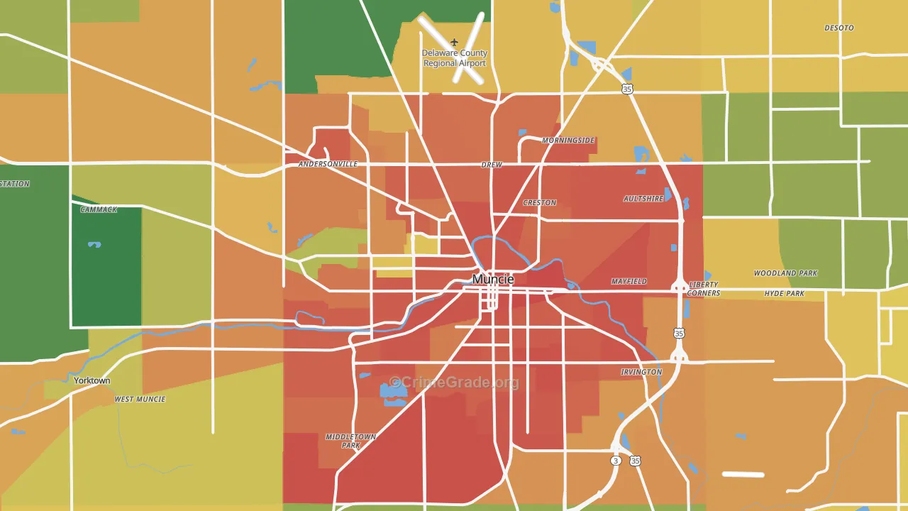 Muncie, IN Map of Burglary Rates