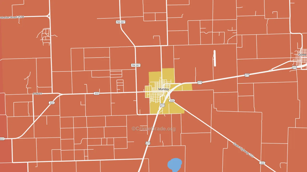Munday, TX Map of Burglary Rates