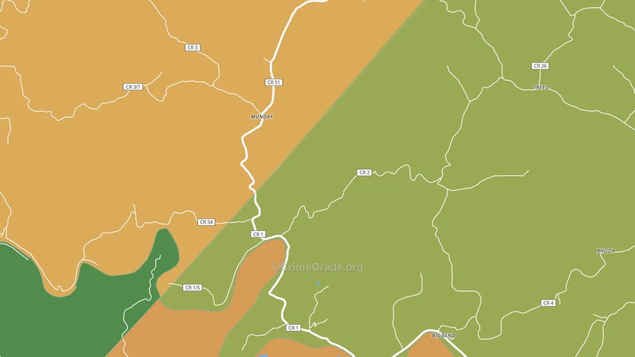 Munday, WV Map of Burglary Rates