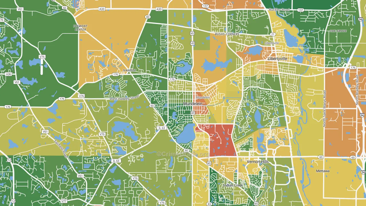 Mundelein, IL Map of Burglary Rates