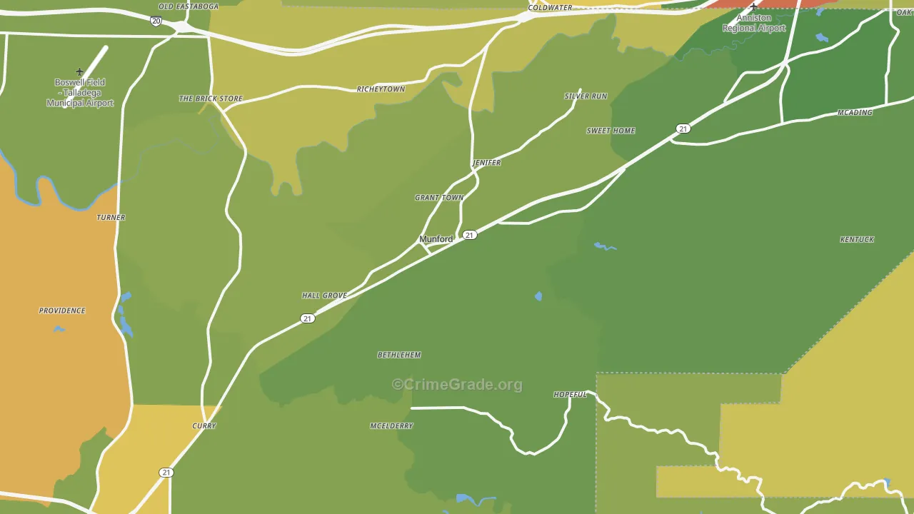 Munford, AL Map of Burglary Rates