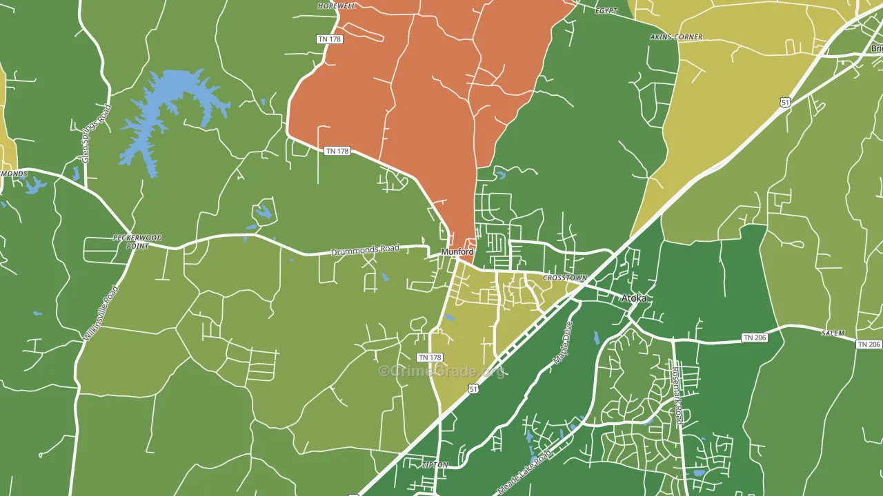 Munford, TN Map of Burglary Rates