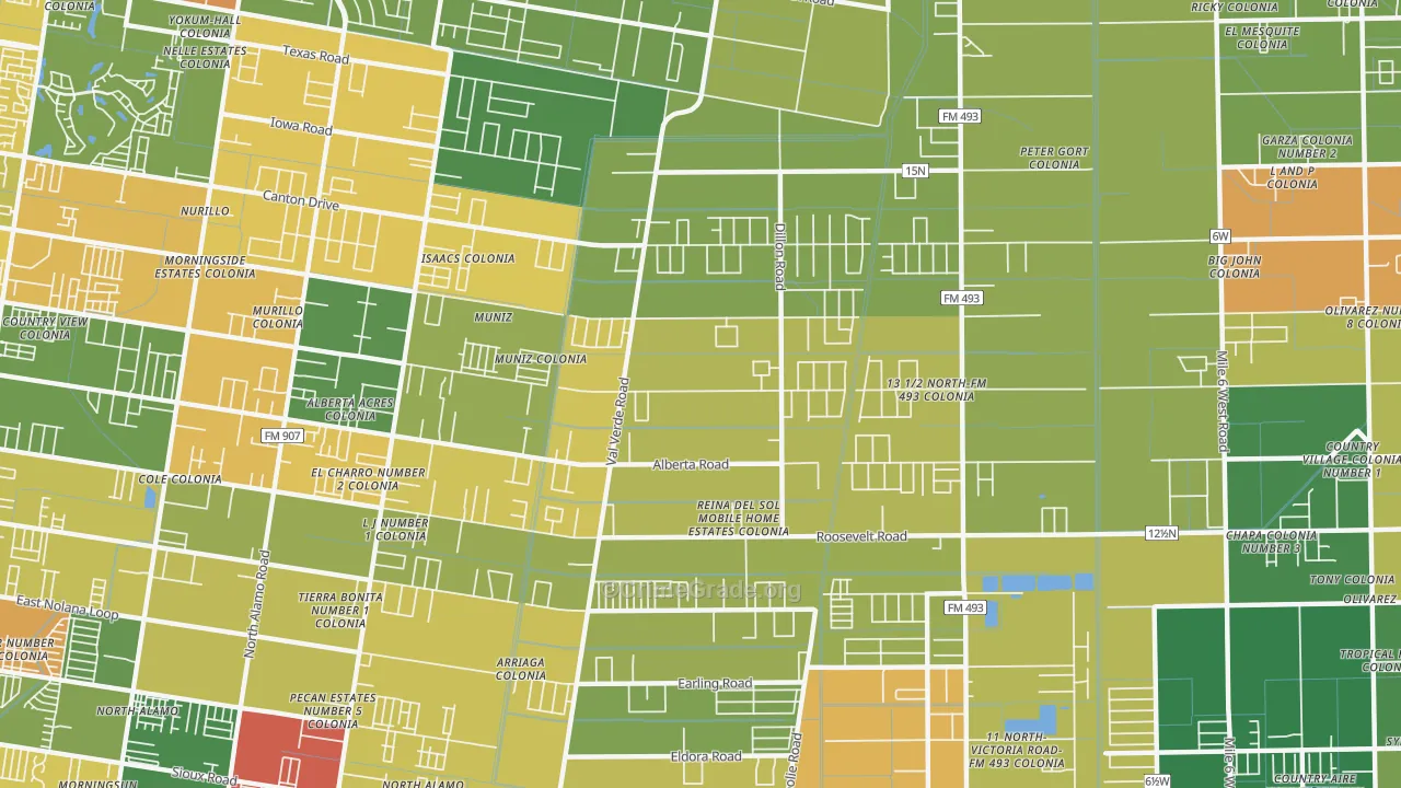 Muniz, TX Map of Burglary Rates