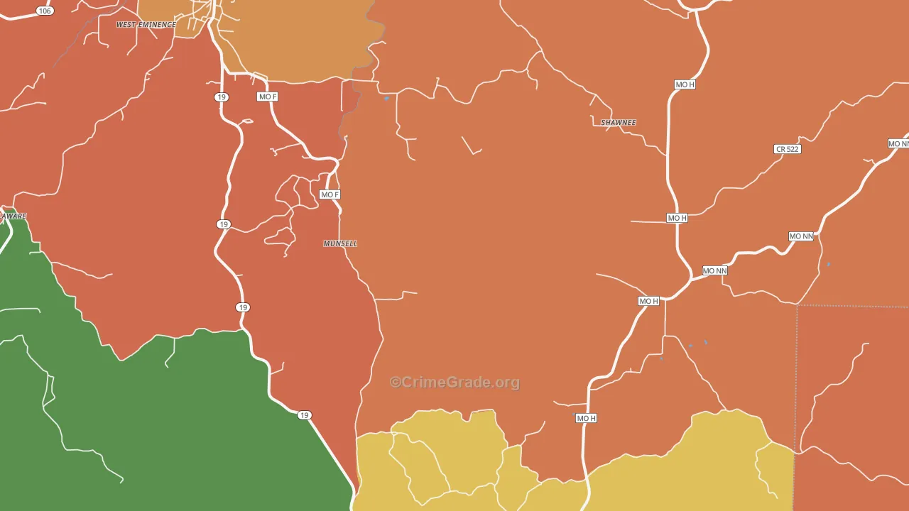 Munsell, MO Map of Burglary Rates