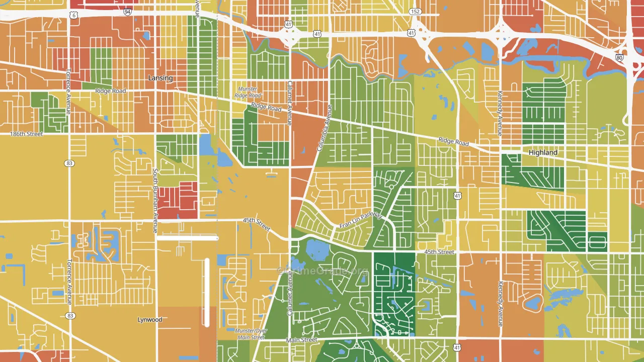Munster, IN Map of Burglary Rates