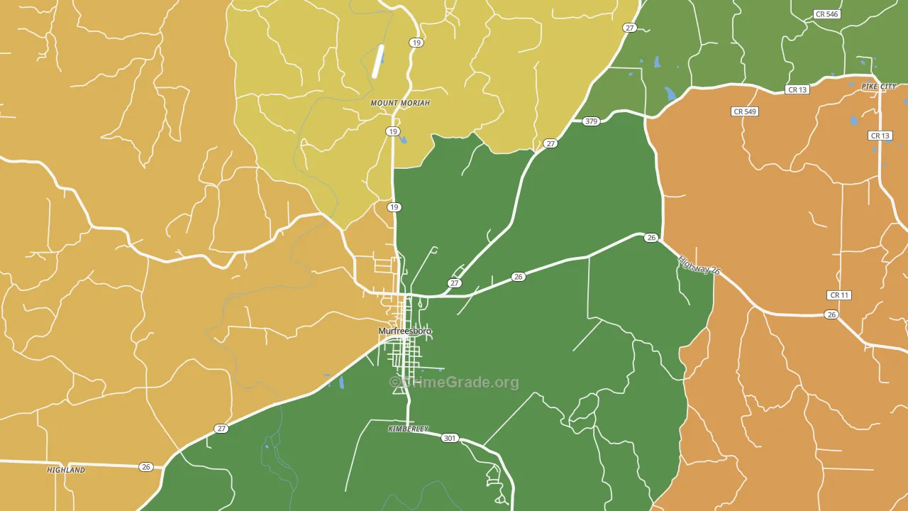 Murfreesboro, AR Map of Burglary Rates