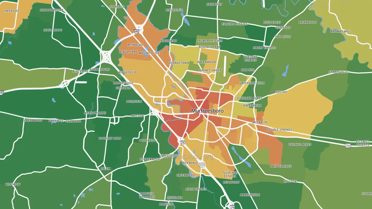 Murfreesboro, TN Map of Burglary Rates