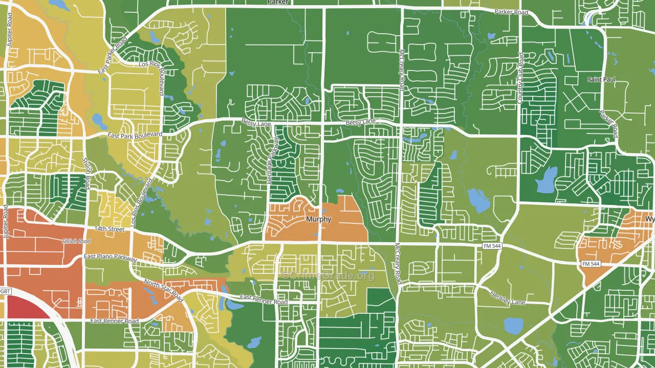 Murphy, TX Map of Burglary Rates