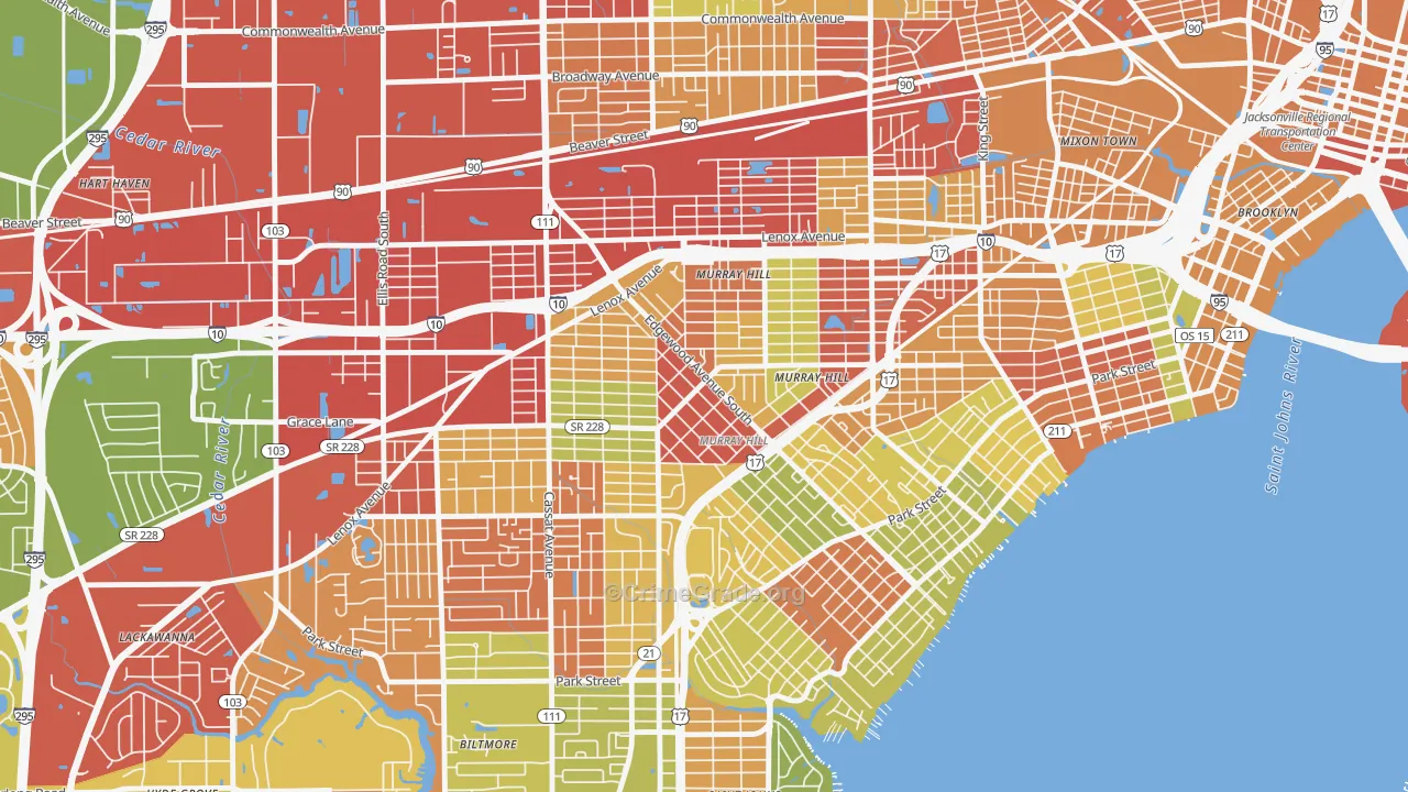Murray Hill, Jacksonville, FL Map of Burglary Rates