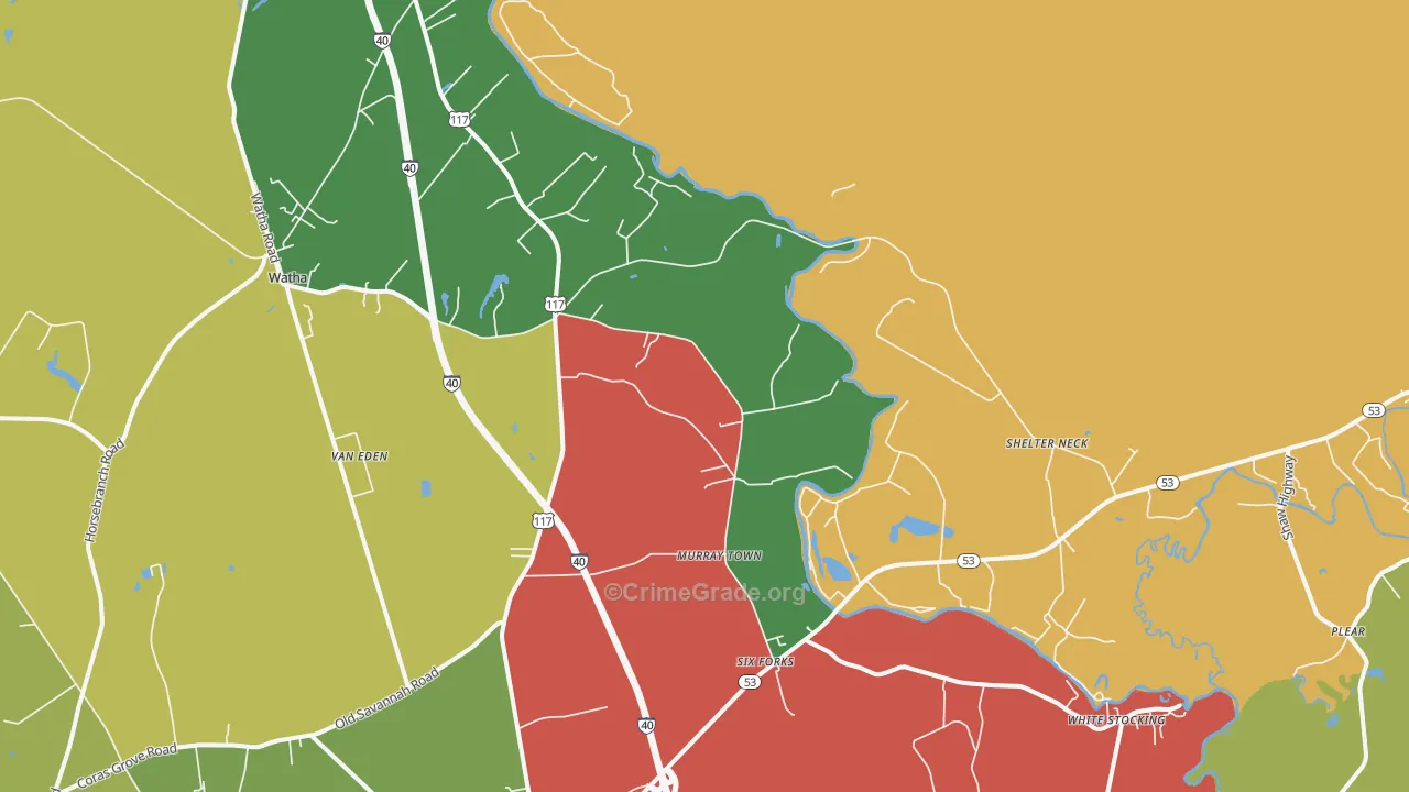 Murray Town, NC Map of Burglary Rates