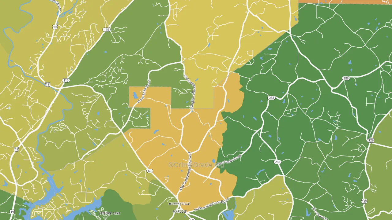 Murrayville, GA Map of Burglary Rates