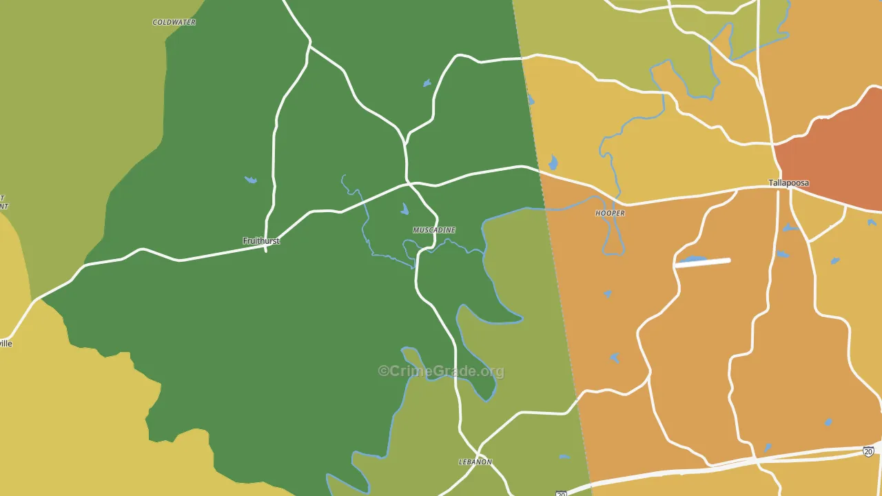Muscadine, AL Map of Burglary Rates