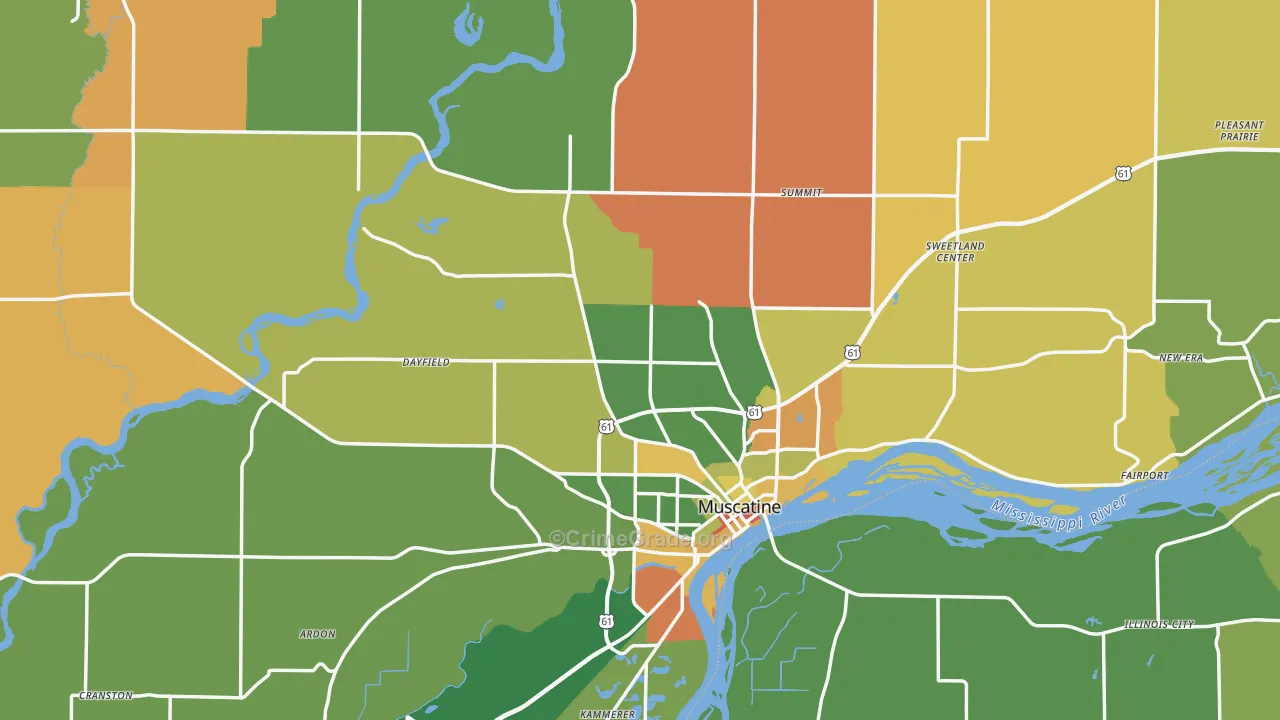 Muscatine County, IA Map of Burglary Rates