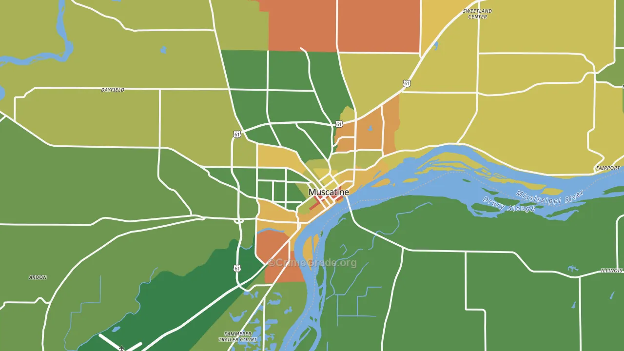 Muscatine, IA Map of Burglary Rates