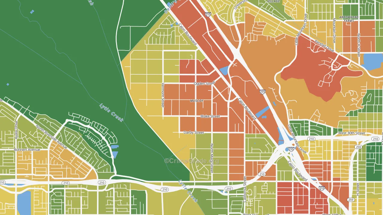 Muscoy, San Bernardino, CA Map of Burglary Rates