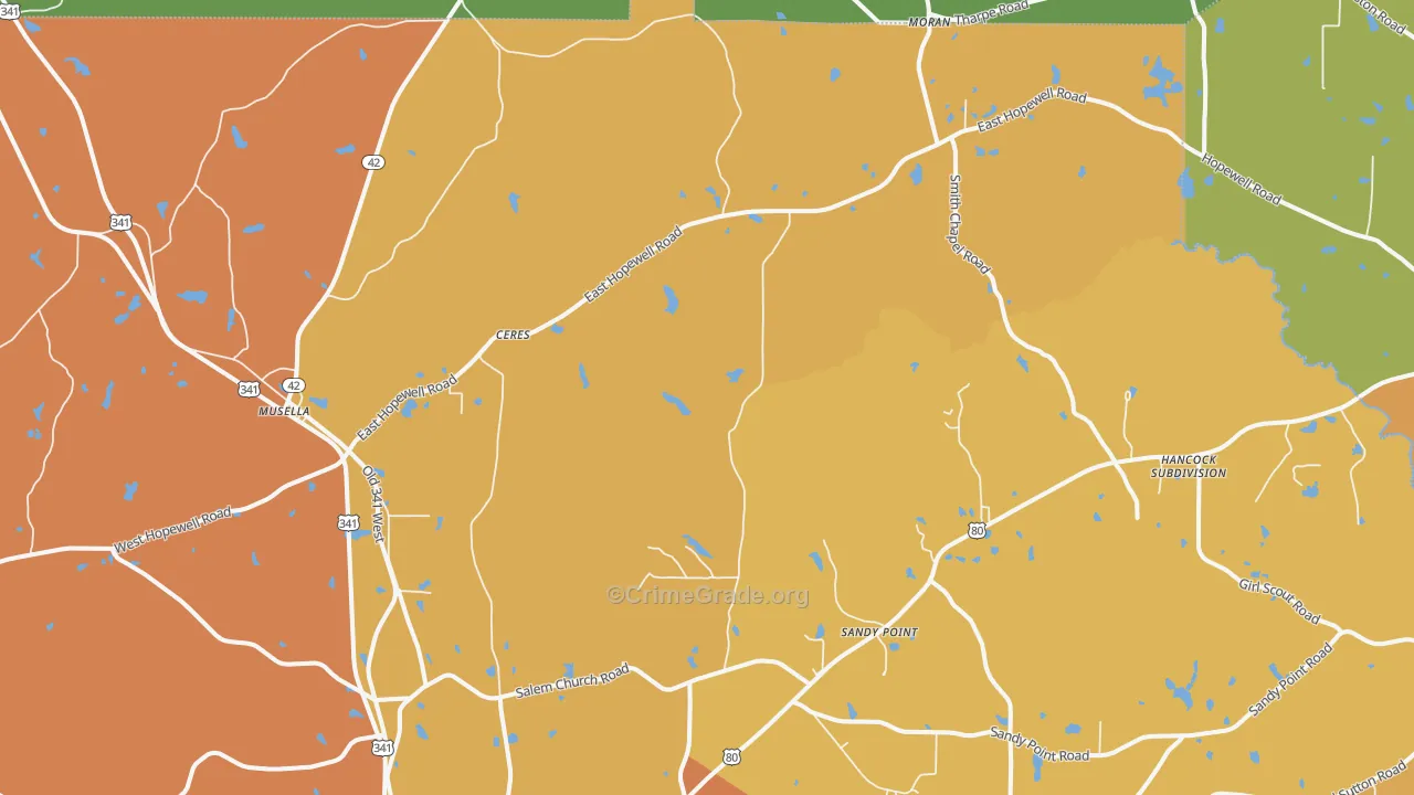 Musella, GA Map of Burglary Rates