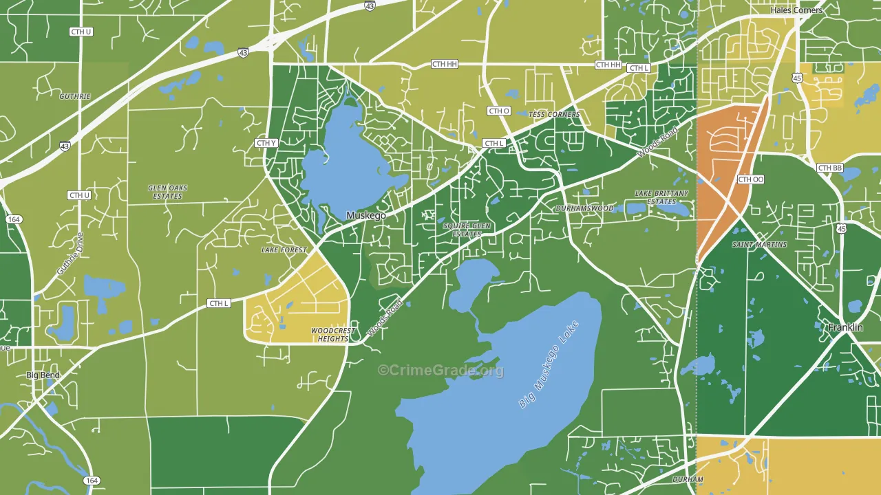 Muskego, WI Map of Burglary Rates