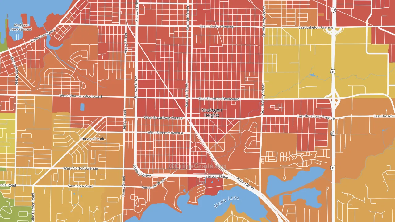 Muskegon Heights, MI Map of Burglary Rates