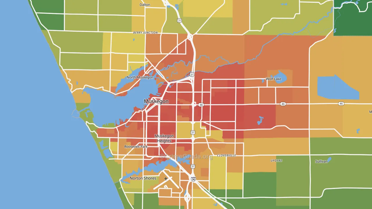 Muskegon, MI Map of Burglary Rates