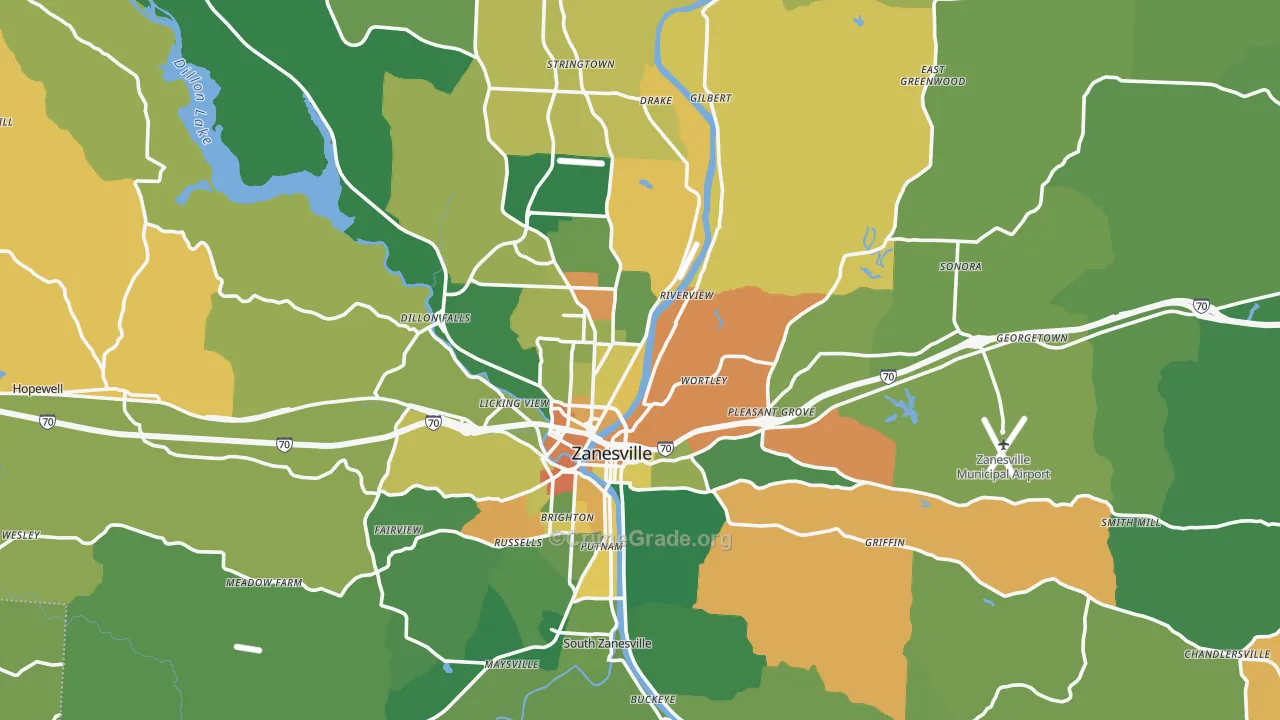 Muskingum County, OH Map of Burglary Rates