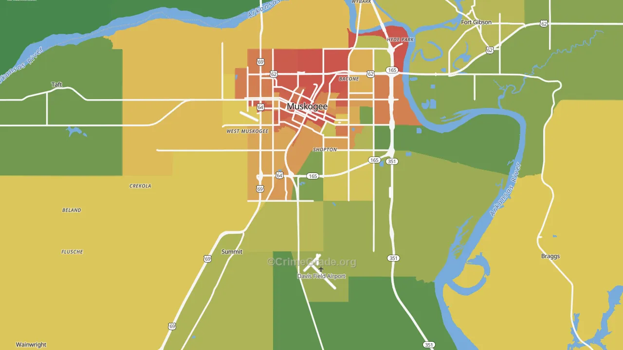 Muskogee County, OK Map of Burglary Rates