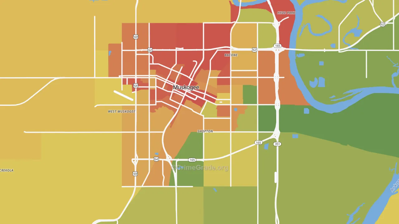 Muskogee, OK Map of Burglary Rates