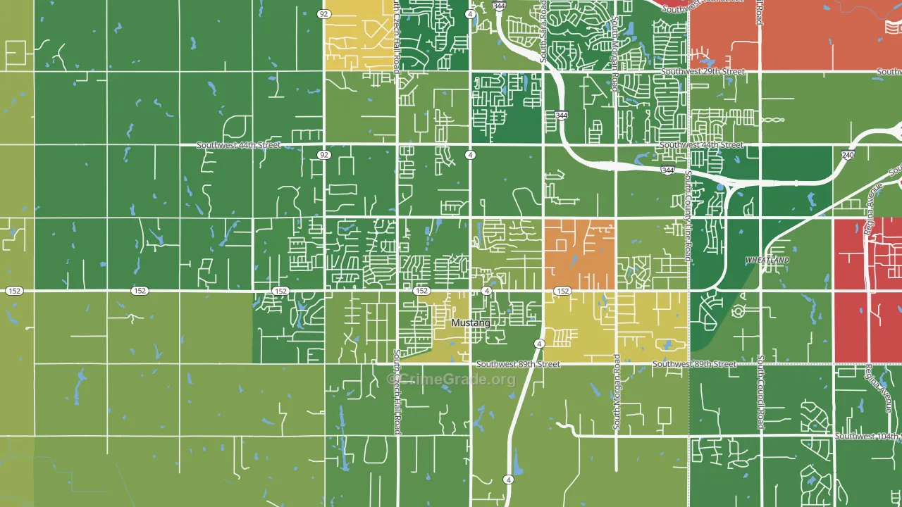 Mustang, OK Map of Burglary Rates