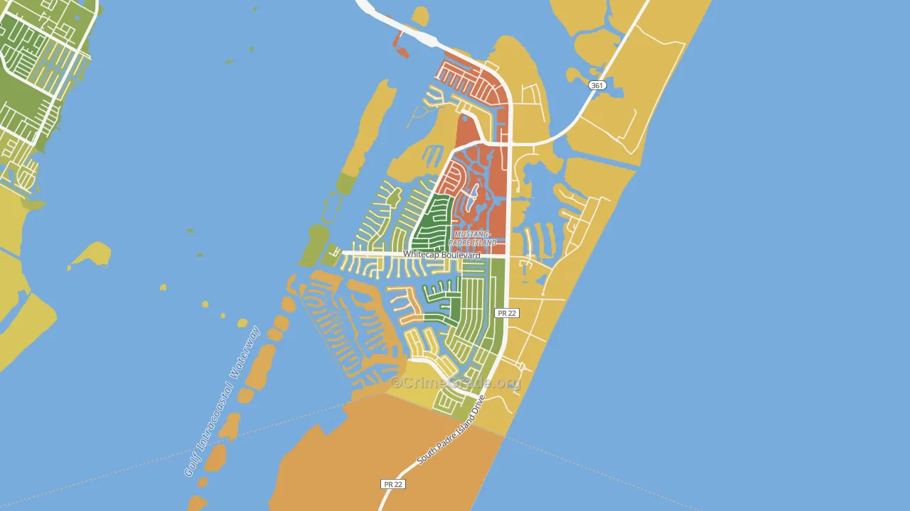 Mustang-Padre Island, Corpus Christi, TX Map of Burglary Rates