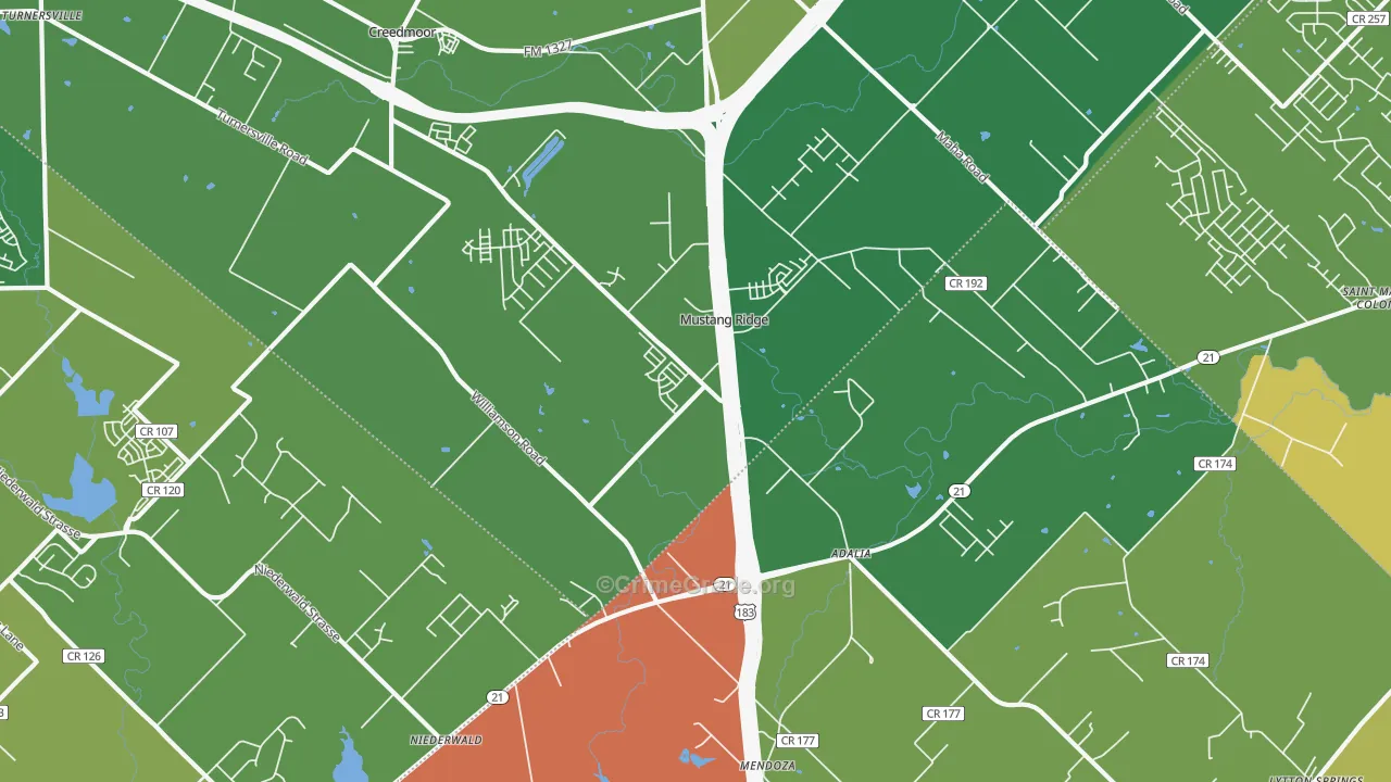 Mustang Ridge, TX Map of Burglary Rates