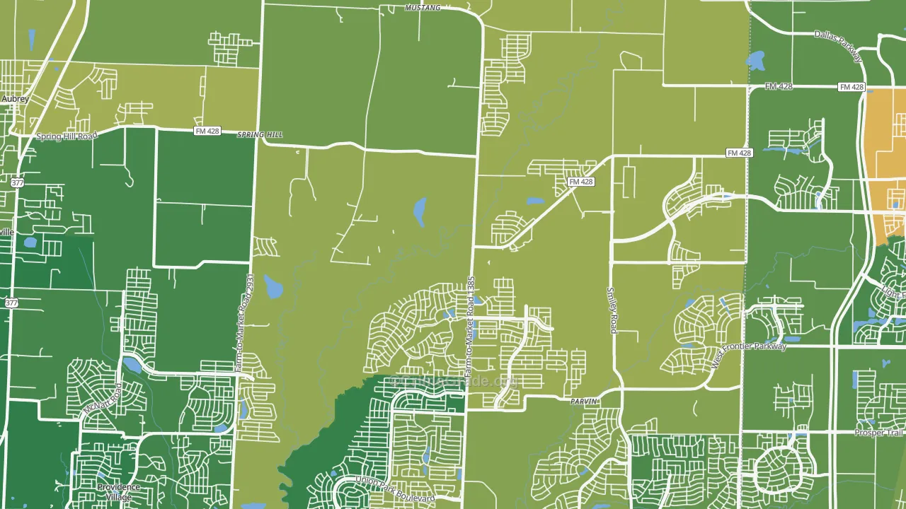 Mustang, TX Map of Burglary Rates