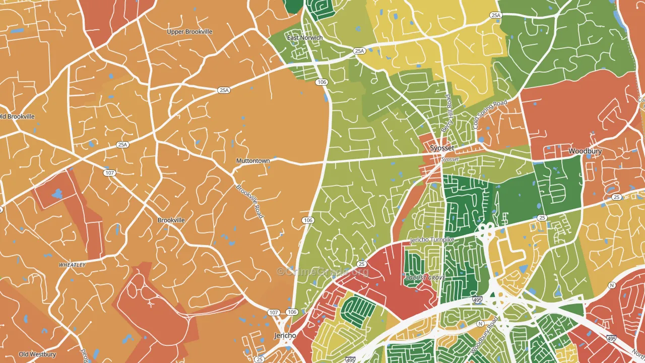 Muttontown, NY Map of Burglary Rates