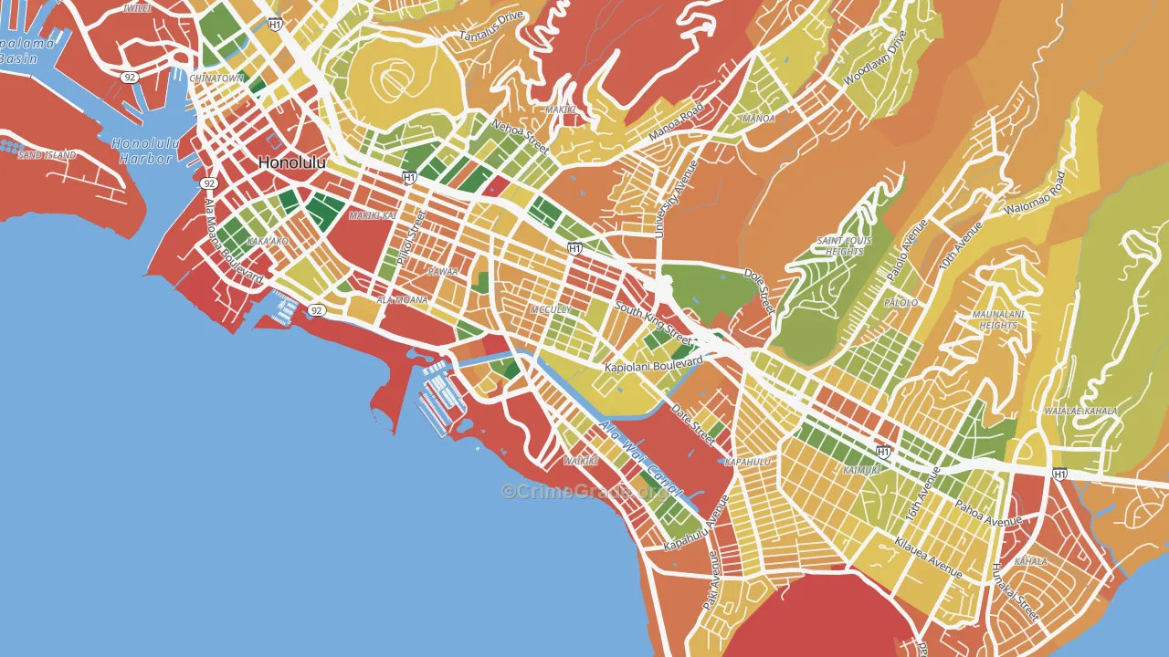 Mxcully-Moiliili, Honolulu, HI Map of Burglary Rates
