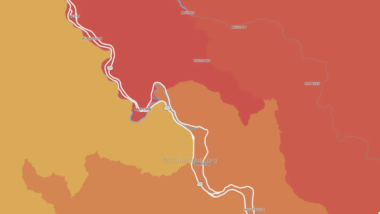 Myers Flat, CA Map of Burglary Rates
