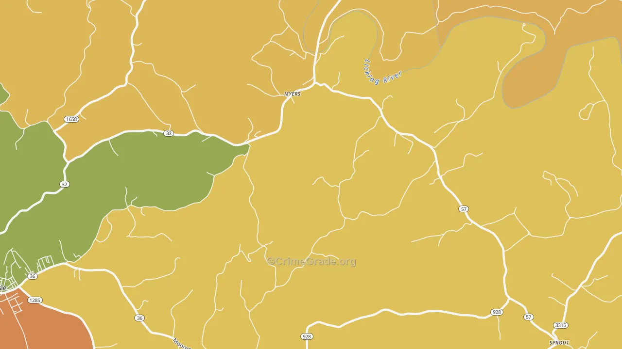 Myers, KY Map of Burglary Rates